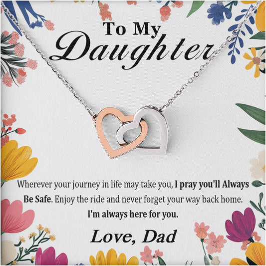 Netecom Personalized To My Daughter Necklace from Dad, Interlocking Heart Jewelry with Floral Card, Birthday, Graduation, Christmas Gift