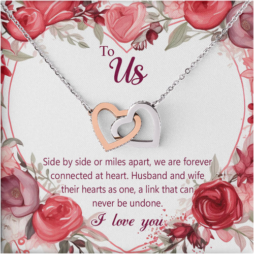 Netecom To Us Necklace for Couple Wife Husband, Message Card with Name, Interlocking Heart Jewelry Gift for Wedding, Anniversary, Birthday, Christmas