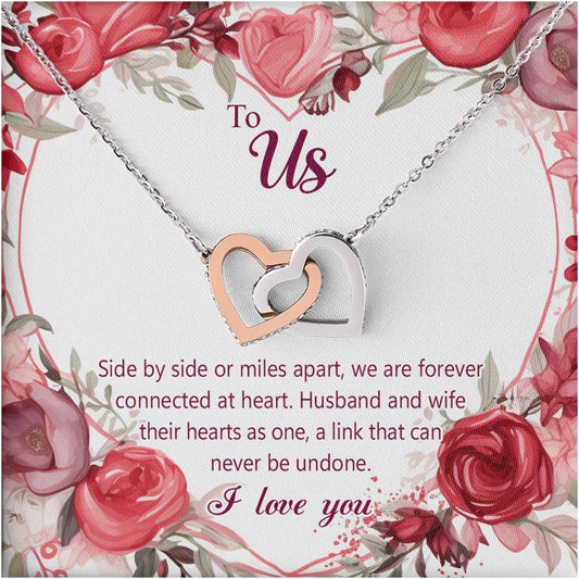 Netecom To Us Necklace for Couple Wife Husband, Message Card with Name, Interlocking Heart Jewelry Gift for Wedding, Anniversary, Birthday, Christmas