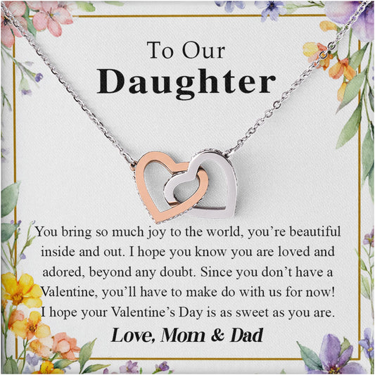 Netecom Personalized To Our Daughter Necklace from Mom & Dad, Custom Message Card with Name, Interlocking Heart Jewelry Gift for Birthday, Christmas