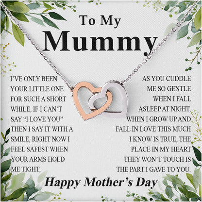 Netecom Personalized To My Mummy Necklace from Daughter Son, Custom Message Card with Name, Interlocking Heart Jewelry Gift for Birthday, Christmas