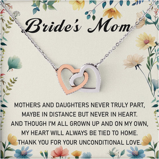 Netecom Personalized Bride’s Mom Necklace, Interlocking Heart Jewelry with Floral Card, Wedding Day Gift from Daughter to Mother