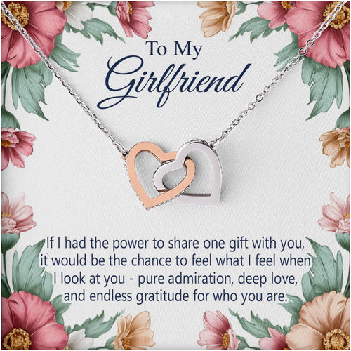 Netecom Personalized To My Girlfriend Necklace, Interlocking Hearts Jewelry with Floral Card, Romantic Birthday, Anniversary, Valentine’s Day Gift