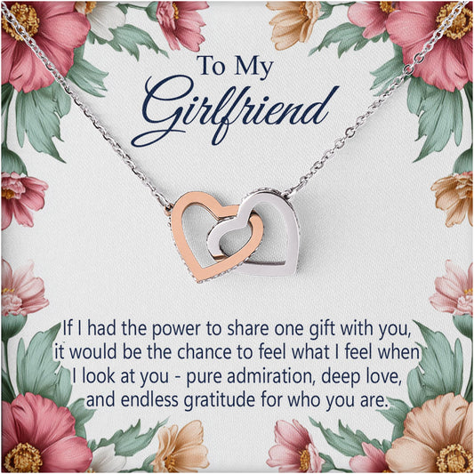 Netecom Personalized To My Girlfriend Necklace, Interlocking Hearts Jewelry with Floral Card, Romantic Birthday, Anniversary, Valentine’s Day Gift