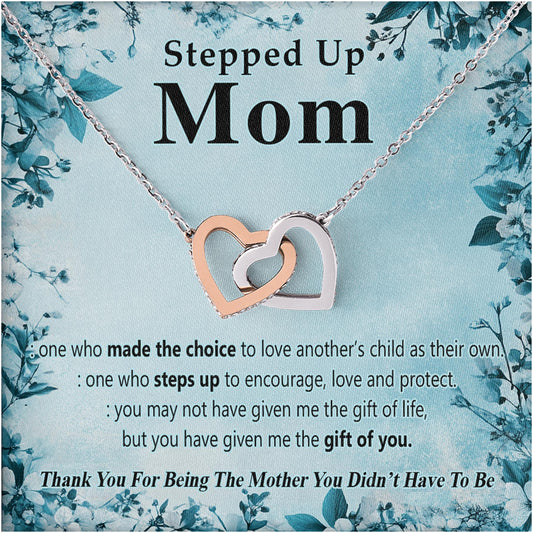 Netecom Personalized To My Stepped Up Mom Necklace from Daughter Son, Custom Message Card with Name, Interlocking Heart Jewelry Gift for Birthday, Christmas