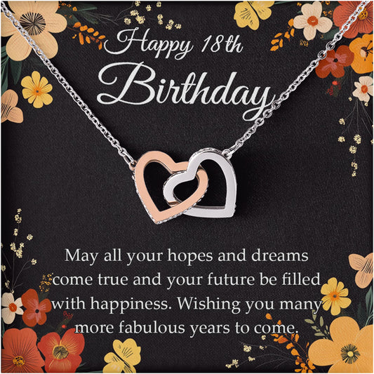 Netecom Personalized Birthday Jewelry, Interlocking Hearts Necklace with Custom Floral Card, Unique Gift for Women, Teens, Friends