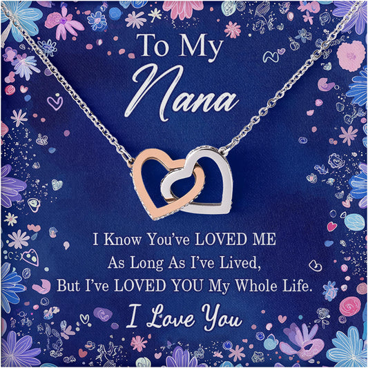 Netecom Personalized To My Nana Necklace, Custom Message Card with Name, I've Loved My Whole Life Interlocking Heart Jewelry Gift for Birthday's Grandma, Christmas
