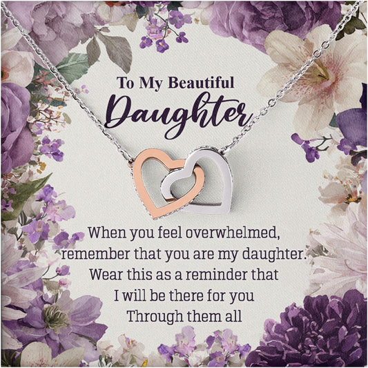Netecom Personalized To My Beautiful Daughter Necklace from Mom Dad, Custom Message Card with Name, Remember That You Are My Daughter Interlocking Heart Jewelry Gift for Birthday, Christmas