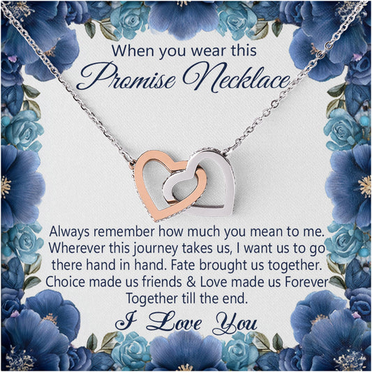 Netecom Promise Necklace For Soulmate Girlfriend Wife Finacee, Message Card with Name, Interlocking Heart Jewelry Gift for Wedding, Anniversary from Boyfriend Husband, Birthday, Christmas