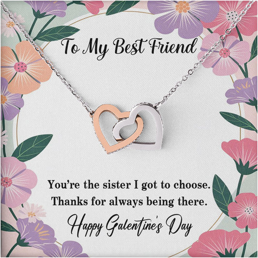 Netecom Personalized To My Best Friend Necklace, Custom Message Card with Name, You're The Sister I Got To Choose Interlocking Heart Jewelry Gift for Galentine, Christmas, Birthday