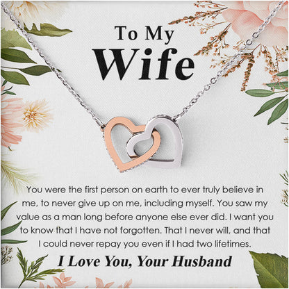 Netecom Personalized To My Wife Necklace from Husband, Custom Message Card with Name, Floral Interlocking Heart Jewelry Gift for Birthday, Christmas