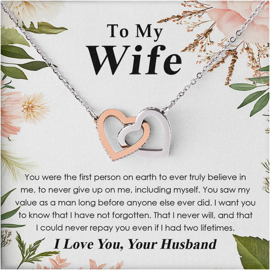 Netecom Personalized To My Wife Necklace from Husband, Custom Message Card with Name, Floral Interlocking Heart Jewelry Gift for Birthday, Christmas