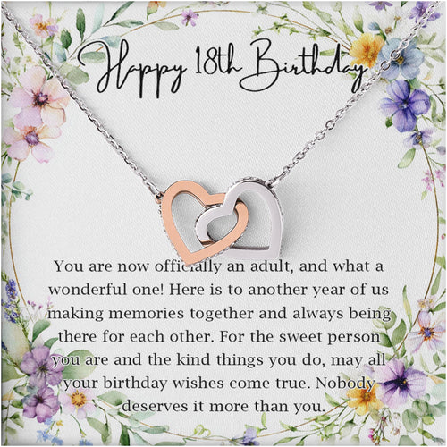 Netecom Personalized Birthday Necklace, Custom Floral Card with Name, Interlocking Hearts Jewelry Gift for Best Friend, Sister, or Loved One