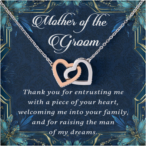 Netecom Personalized Mother of the Groom Necklace from Bride –  Custom Message Card with Name, Interlocking Heart Jewelry Gift for Wedding, Birthday, Christmas