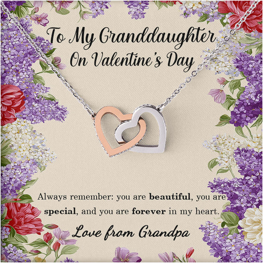 Netecom Personalized To My Granddaughter Necklace from Grandpa, Interlocking Hearts Jewelry with Floral Card, Valentine’s Day Gift