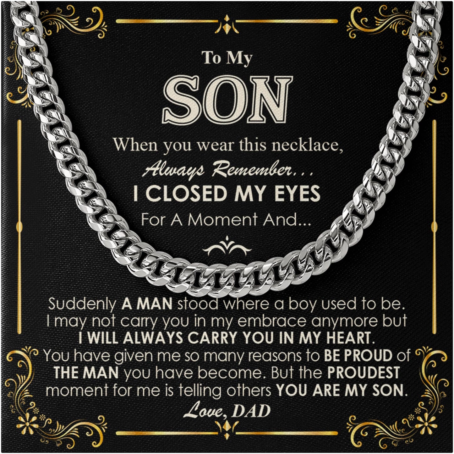 Netecom Personalized Father to Son Necklace –Cuban Link Chain Jewelry with Heartfelt Quote Card, Birthday, Graduation, Christmas Gift from Dad