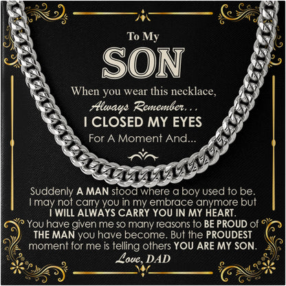Netecom Personalized Father to Son Necklace –Cuban Link Chain Jewelry with Heartfelt Quote Card, Birthday, Graduation, Christmas Gift from Dad