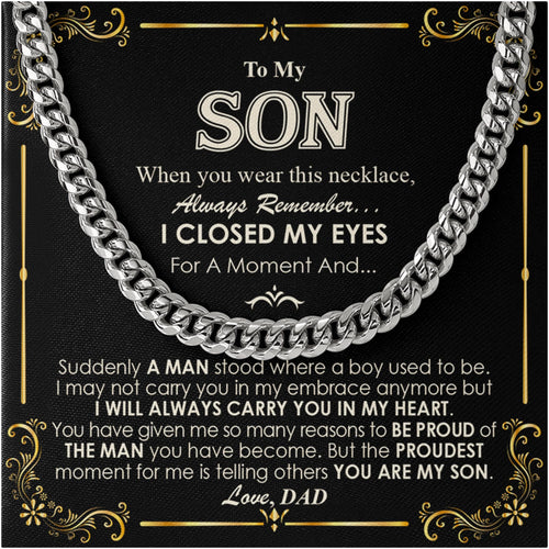 Netecom Personalized Father to Son Necklace –Cuban Link Chain Jewelry with Heartfelt Quote Card, Birthday, Graduation, Christmas Gift from Dad
