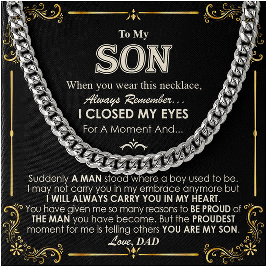 Netecom Personalized Father to Son Necklace –Cuban Link Chain Jewelry with Heartfelt Quote Card, Birthday, Graduation, Christmas Gift from Dad