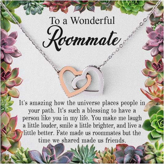 Netecom Personalized To My Roommate Necklace from Friends, Custom Flower Message Card with Name, Interlocking Heart Jewelry Gift for Birthday, Christmas