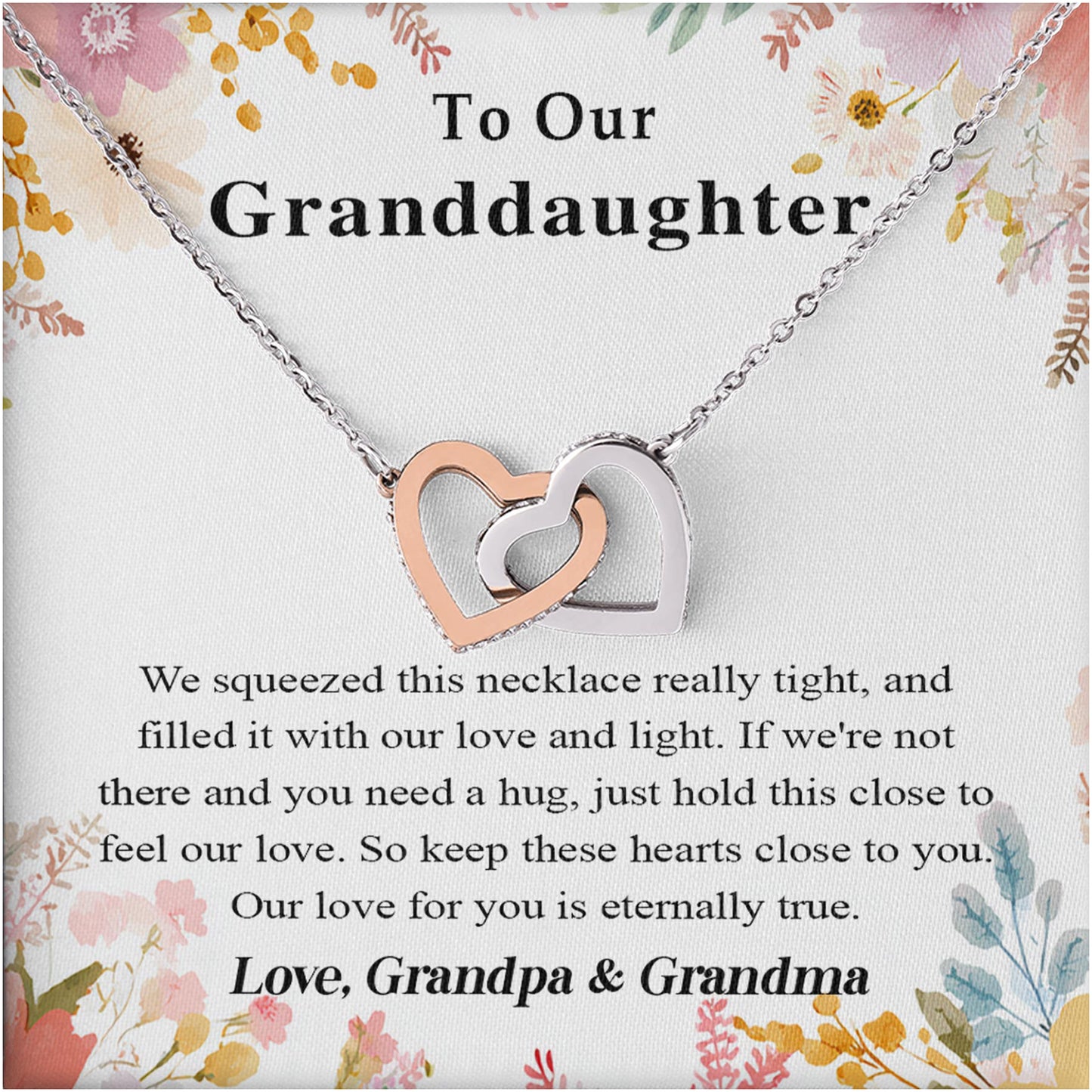 Netecom Personalized To Our Granddaughter Necklace from Grandpa & Grandma, Custom Message Card with Name, Interlocking Heart Jewelry Gift for Birthday, Christmas
