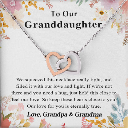 Netecom Personalized To Our Granddaughter Necklace from Grandpa & Grandma, Custom Message Card with Name, Interlocking Heart Jewelry Gift for Birthday, Christmas