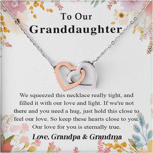 Netecom Personalized To Our Granddaughter Necklace from Grandpa & Grandma, Custom Message Card with Name, Interlocking Heart Jewelry Gift for Birthday, Christmas