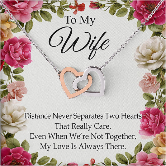 Netecom Personalized To My Wife Necklace from Husband, Custom Message Card with Name, Floral Interlocking Heart Jewelry Gift for Birthday, Christmas, Wedding