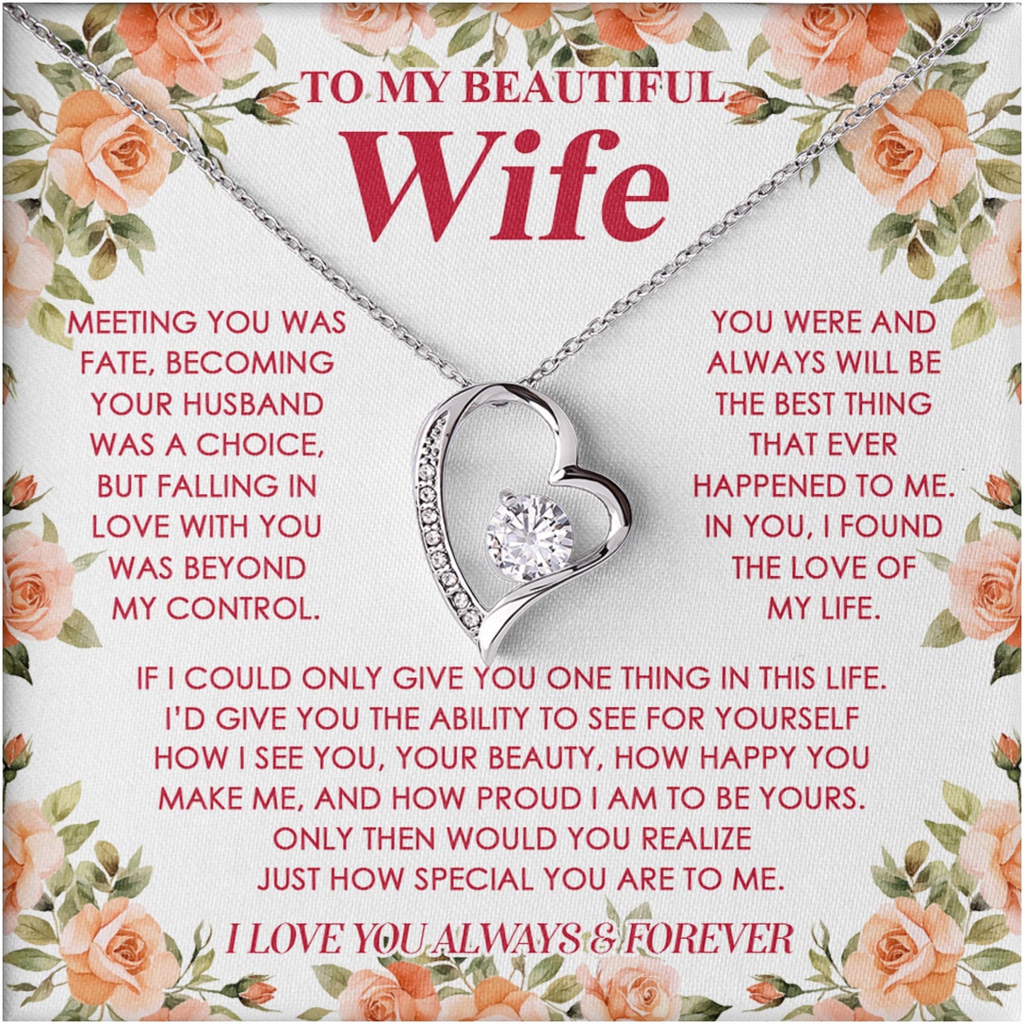 Netecom Personalized To My Beautiful Wife Necklace from Husband, Custom Message Card with Name, Forever Lover Jewelry Gift for Birthday, Anniversary, Christmas, Wedding