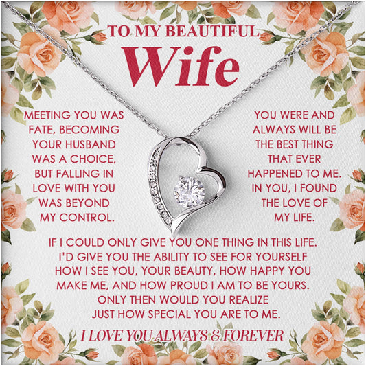 Netecom Personalized To My Beautiful Wife Necklace from Husband, Custom Message Card with Name, Forever Lover Jewelry Gift for Birthday, Anniversary, Christmas, Wedding