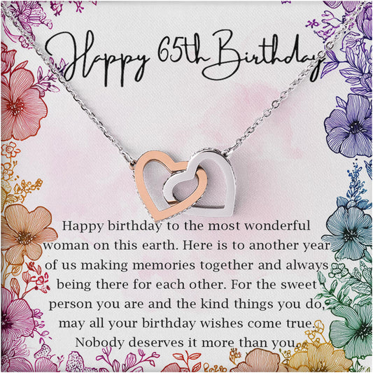 Netecom Personalized Birthday Necklace, Interlocking Heart Jewelry Gift with Custom Floral Card for Women, Thoughtful Milestone Birthday Present