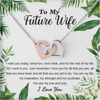 Netecom Personalized To My Future Wife Necklace from Fiancé, Custom Message Card with Name, You Are My Life Interlocking Heart Jewelry Gift for Birthday, Christmas