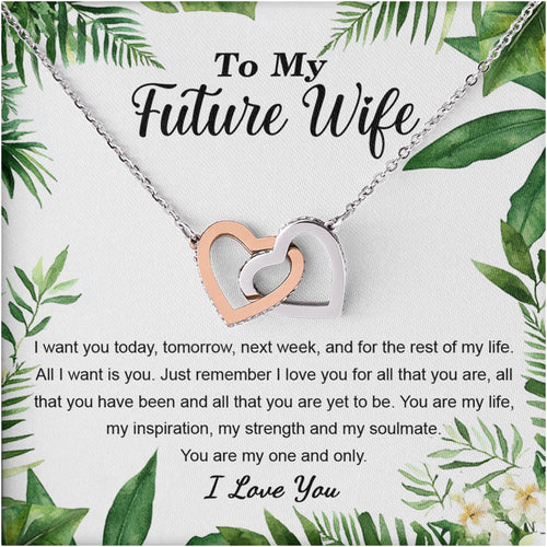 Netecom Personalized To My Future Wife Necklace from Fiancé, Custom Message Card with Name, You Are My Life Interlocking Heart Jewelry Gift for Birthday, Christmas
