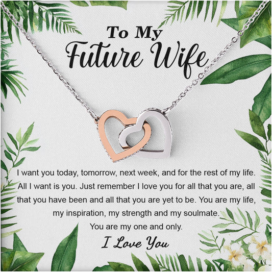 Netecom Personalized To My Future Wife Necklace from Fiancé, Custom Message Card with Name, You Are My Life Interlocking Heart Jewelry Gift for Birthday, Christmas