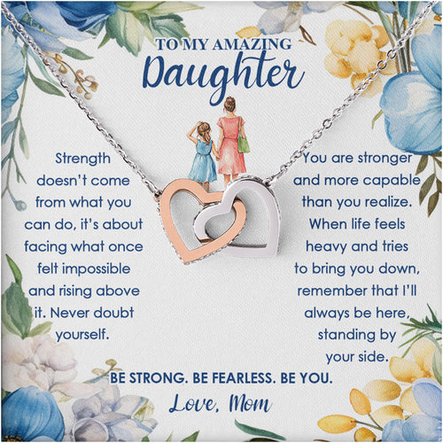 Netecom Personalized Mother to Daughter Necklace – Interlocking Hearts Jewelry with Sentimental Quote Card, Birthday, Graduation, Christmas Gift from Mom