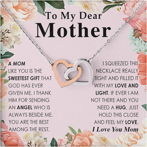 Netecom Personalized To My Dear Mother Necklace from Daughter Son, Custom Message Card with Name, Interlocking Heart Jewelry Gift for Birthday, Christmas