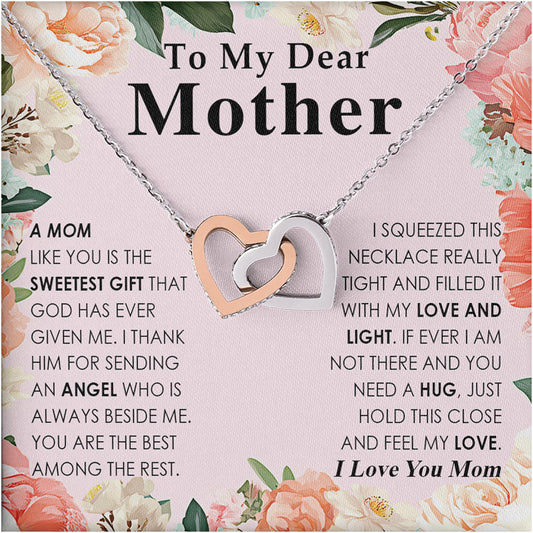Netecom Personalized To My Dear Mother Necklace from Daughter Son, Custom Message Card with Name, Interlocking Heart Jewelry Gift for Birthday, Christmas