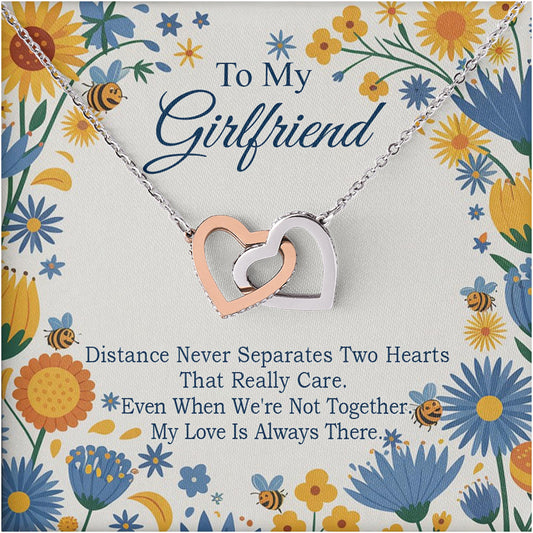 Netecom Personalized To My Girlfriend Necklace from Boyfriend, Custom Vintage Floral Message Card with Name, Interlocking Heart Jewelry Gift for Wedding, Birthday, Christmas, Anniversary