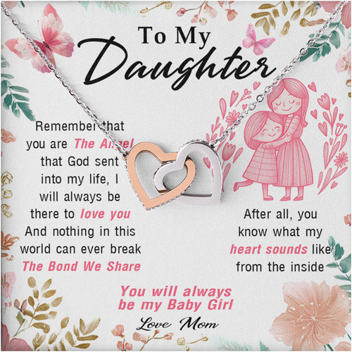 Netecom Personalized To My Daughter Necklace from Mom, Custom Message Card with Name, Remember That You Are Angel Interlocking Heart Jewelry Gift for Birthday, Christmas