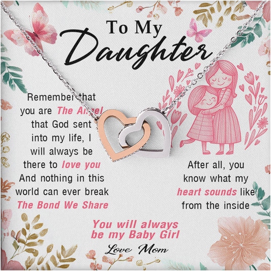 Netecom Personalized To My Daughter Necklace from Mom, Custom Message Card with Name, Remember That You Are Angel Interlocking Heart Jewelry Gift for Birthday, Christmas