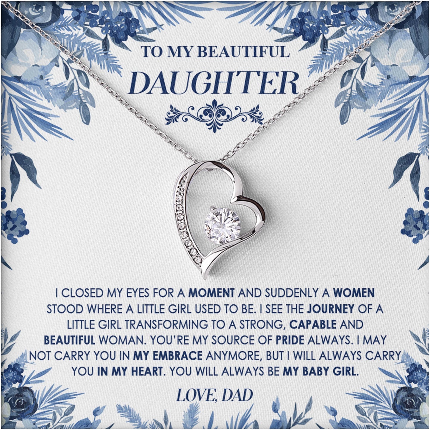 Netecom Personalized Father to Daughter Necklace – Heart-Shaped Pendant with Diamond and Sentimental Quote Card, Birthday, Graduation, Christmas Gift from Dad
