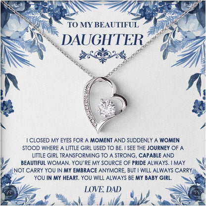 Netecom Personalized Father to Daughter Necklace – Heart-Shaped Pendant with Diamond and Sentimental Quote Card, Birthday, Graduation, Christmas Gift from Dad