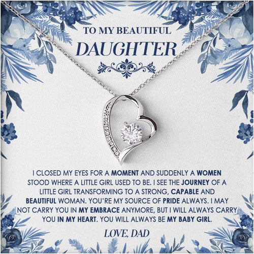 Netecom Personalized Father to Daughter Necklace – Heart-Shaped Pendant with Diamond and Sentimental Quote Card, Birthday, Graduation, Christmas Gift from Dad