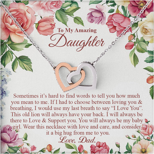 Netecom Personalized To My Amazing Daughter Necklace from Dad, Custom Message Card with Name, Interlocking Heart Jewelry Gift for Birthday, Christmas
