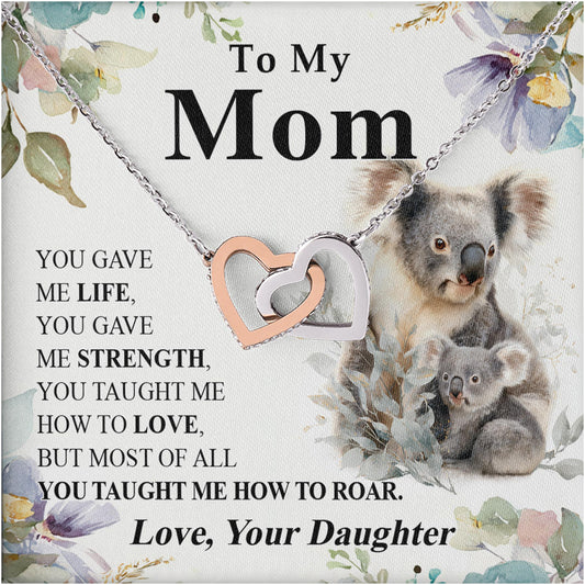 Netecom Personalized To My Mom Necklace from Daughter, Interlocking Heart Jewelry with Koala Card, Mother’s Day, Birthday, Christmas Gift for Mom
