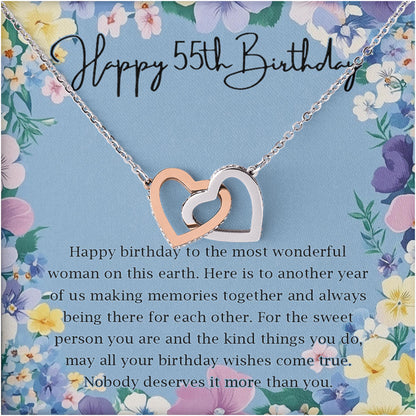 Netecom Personalized Birthday Necklace, Interlocking Heart Jewelry Gift with Custom Floral Card for Women, Meaningful Milestone Birthday Present