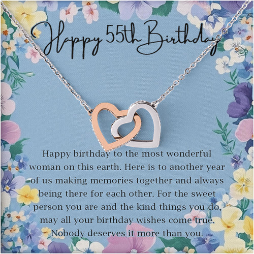 Netecom Personalized Birthday Necklace, Interlocking Heart Jewelry Gift with Custom Floral Card for Women, Meaningful Milestone Birthday Present