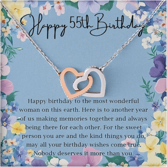 Netecom Personalized Birthday Necklace, Interlocking Heart Jewelry Gift with Custom Floral Card for Women, Meaningful Milestone Birthday Present