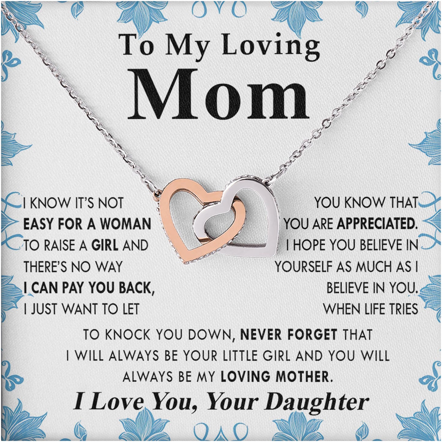Netecom Personalized To My Loving Mom Necklace from Daughter, Custom Message Card with Name, Interlocking Heart Jewelry Gift for Birthday, Christmas