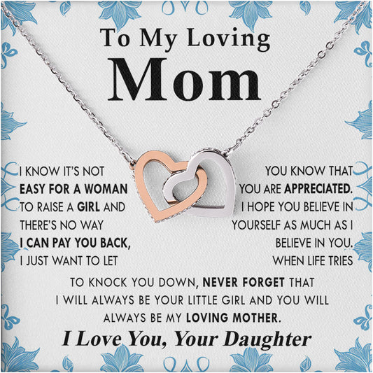 Netecom Personalized To My Loving Mom Necklace from Daughter, Custom Message Card with Name, Interlocking Heart Jewelry Gift for Birthday, Christmas